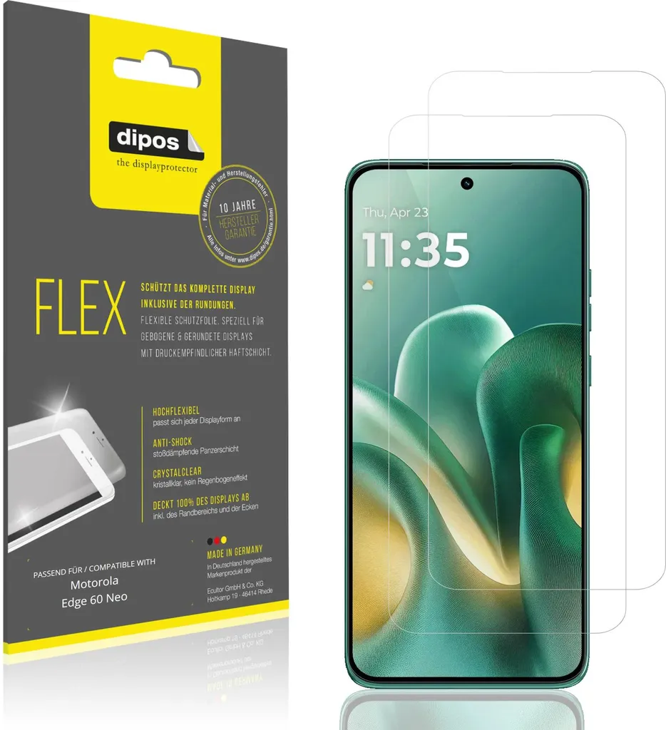 2x Pellicola protettiva per Motorola Edge 60 Neo, rivestimento al 100%, Protezione dipos Flex