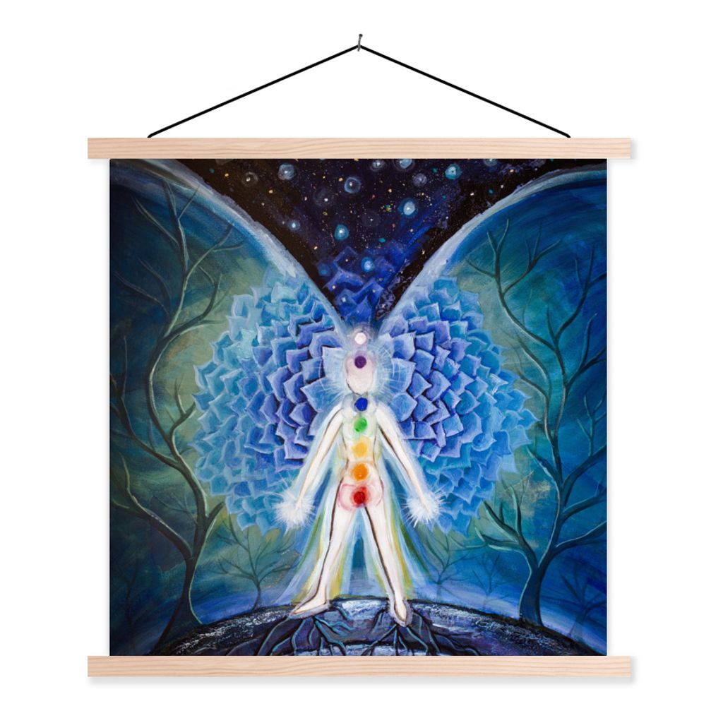 MuchoWow Textilposter Illustration mit der Energie der sieben Chakren 60x60 cm mit holzfarbenen Rahmen - Wanddekoration
