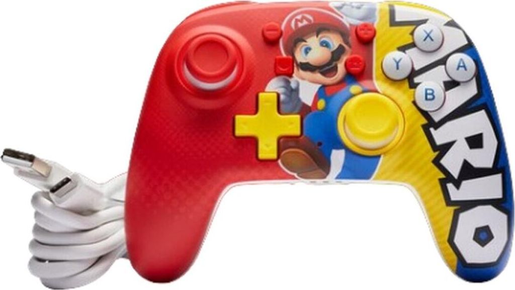 A Nintendo Switch controller with a Mario theme.