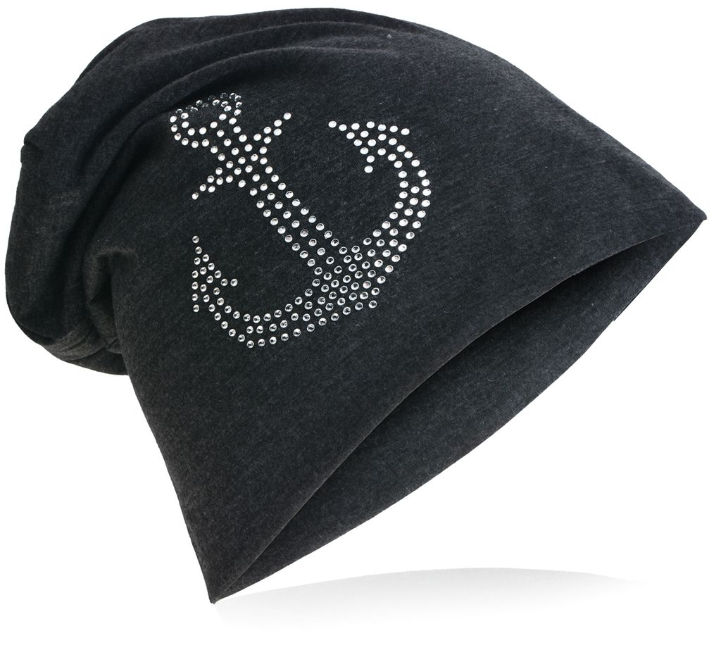 Beanie Muetze Strass Anker Anthrazit Produktbild 