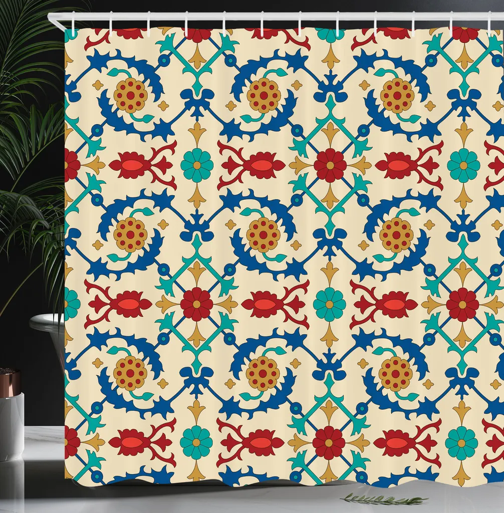 Rideau de Douche en Tissu Motif Ethnique Baroque Multicolore 175x240 cm