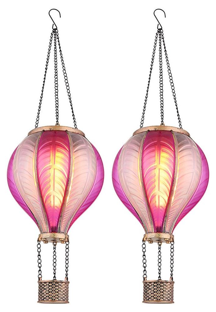 2x LED Solarleuchte, Heißluftballon, pink, Feuer Effekt, H Produktbild 