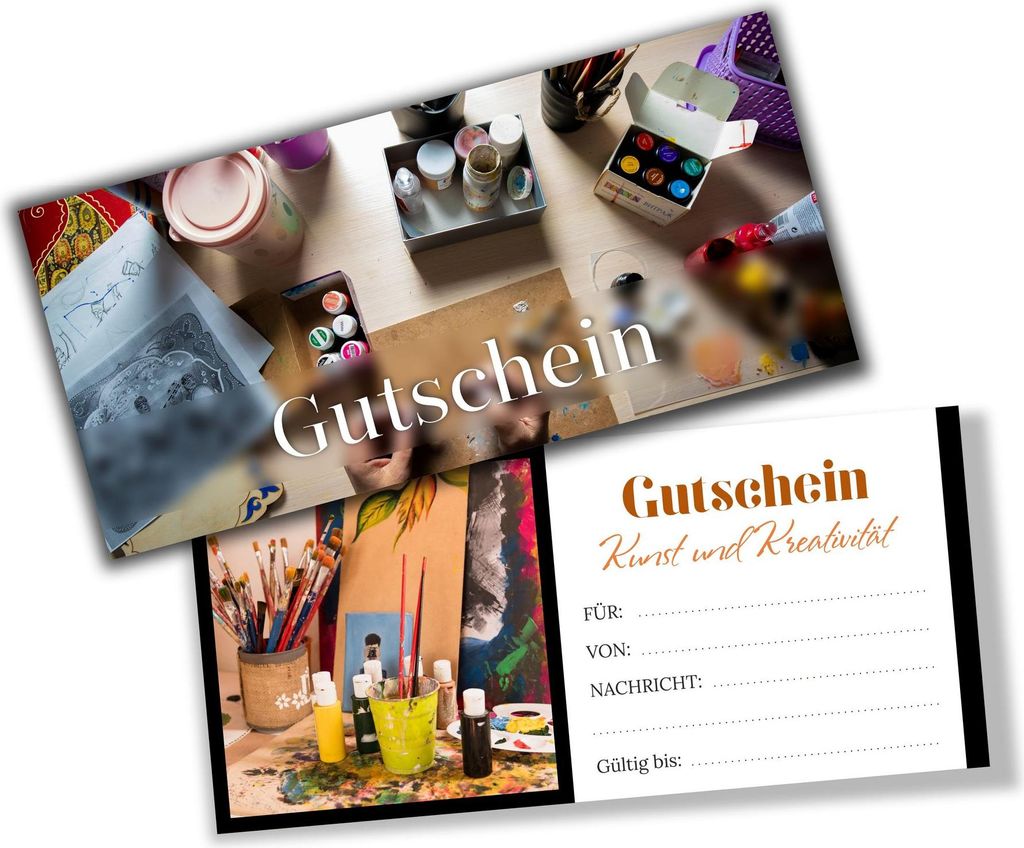 itenga Geschenkgutschein Fotodesign - Motiv KUNST UND KREATIVITÄT Postkarte zum Ausfüllen 21,0 x 9,8 cm