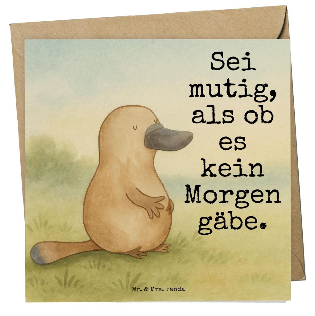 Mr. & Mrs. Panda Grußkarte Schnabeltier Mut Design - Weiß - Geschenk, Klappkarte, mutig, Meer, Glückwunschkarte, Arbeit, doppelkarte, Neuanfang,...