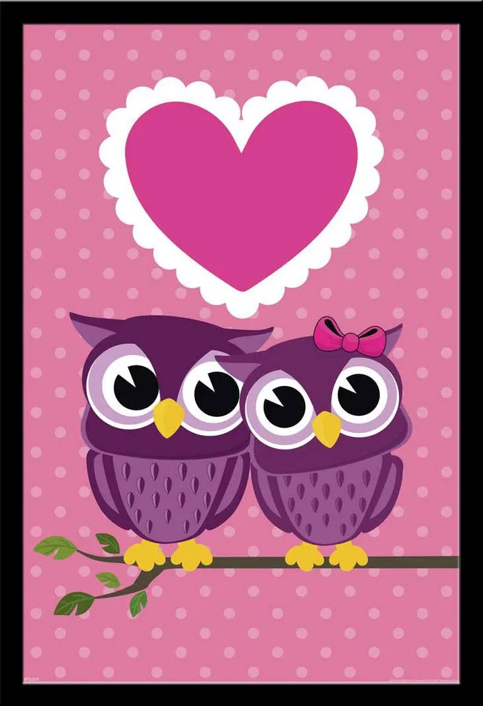 Poster Gufi Innamorati con Cornice Shinsuke Maxi MDF Nero | Offerta Casa