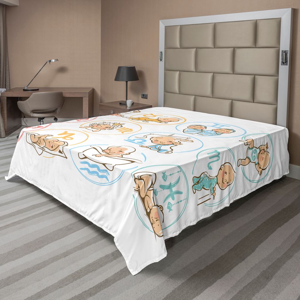 ABAKUHAUS Astrologie Bettlaken, Tierkreis Zeichen Mit Netten Bunten Baby Zahlen Netten Druck Schlafen Bild, weiches bequemes oberes Bettlaken für ...