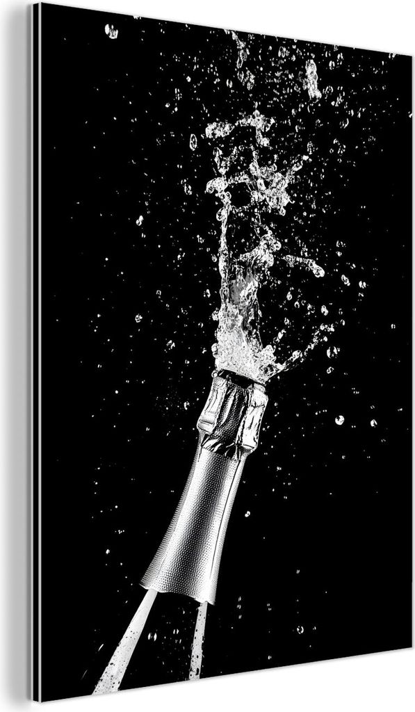 MuchoWow Wanddekoration Metall Metallbild Wandkunst 60x80 cm Champagner - Schwarz - Spritzer - Popping MuchoWow Aluminium Gemälde - Wanddekoration...