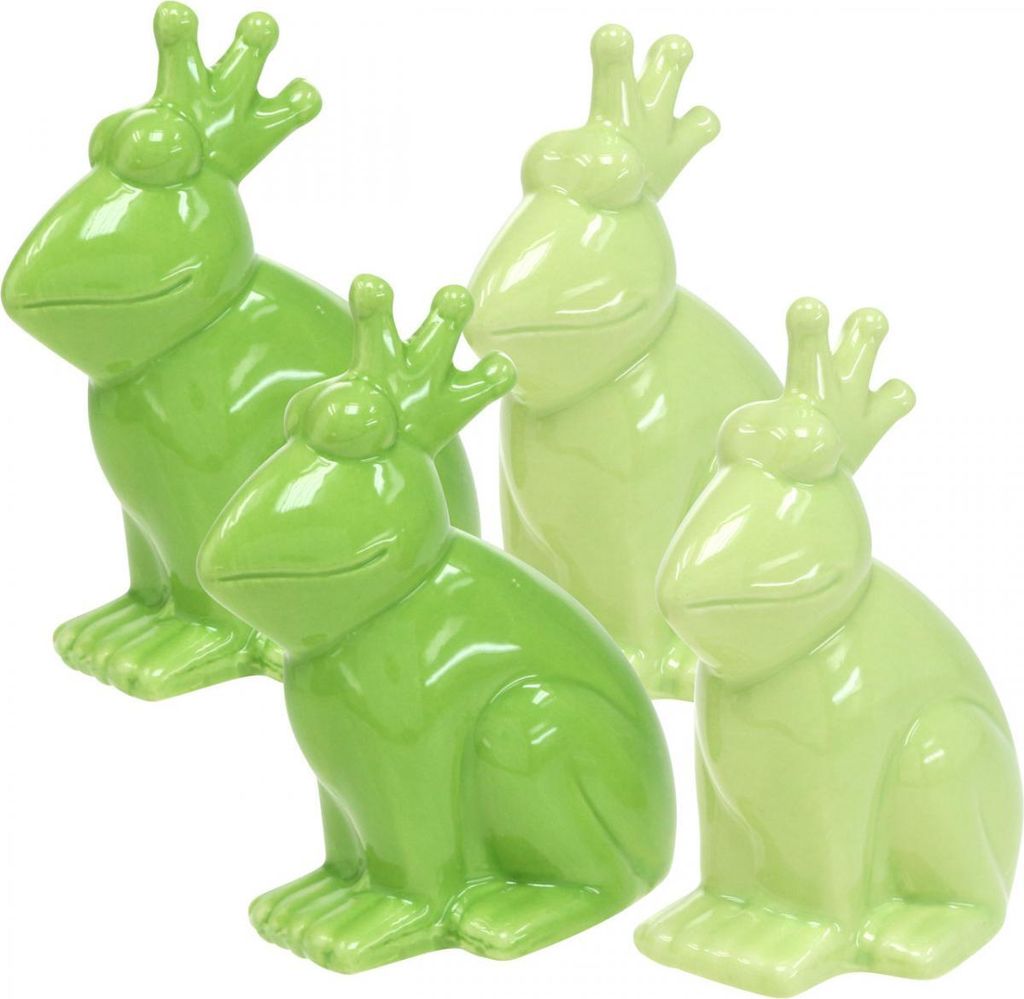 Keramik Frosch Dekofigur Froschkönig 4er Set Garten Ornamente Sommerdeko, 4 Stück