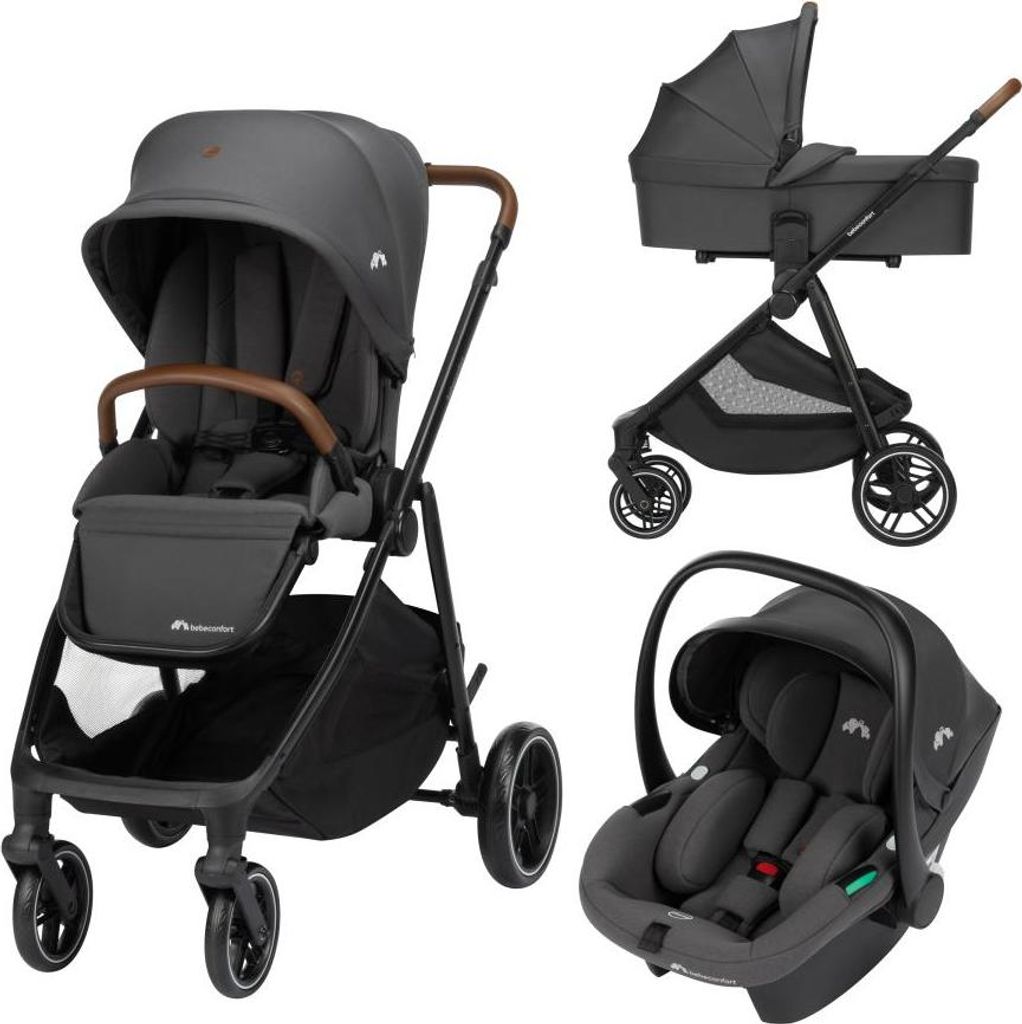 Bebeconfort Luvia Trio, Kinderwagen 3 in 1, 0–4 Jahre, Babyschale, Kinderwagenaufsatz, Smartes Faltsystem, Verstellbarer Schieber, Mineral Graphite