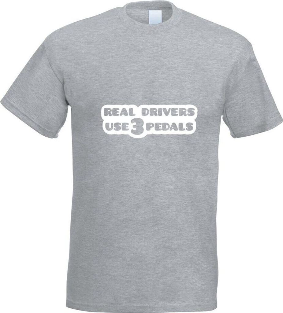 Kiwistar - T-Shirt - Graumeliert - Real Drivers use 3 Pedals Motiv Bedruckt Funshirt Design Print - mit Motiv Bedruckt - Funshirt Design - Sport - ...