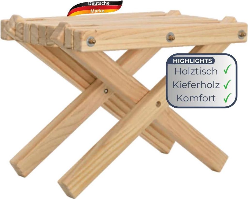 Skandinavischer Balkontisch Holz ENNO - Beistelltisch aus Kiefernholz | Kleiner Gartentisch Wetterfest Tisch für Terrasse