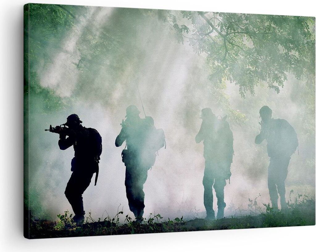 Bild auf Leinwand - Leinwandbild - Soldat Gewehr - 70x50cm - Wand Bild - Wanddeko - Wandbilder - Leinwanddruck - Bilder - Kunstdruck - Wanddekorati...