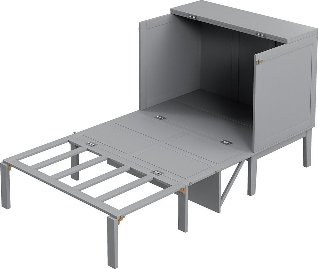 Schrankbett 90x200 cm,Kinderbett(Grau)Wandbett mit Lattenrost, Wandklappbett, vertikales Schrankbett mit Lattenrost, Jugendbett