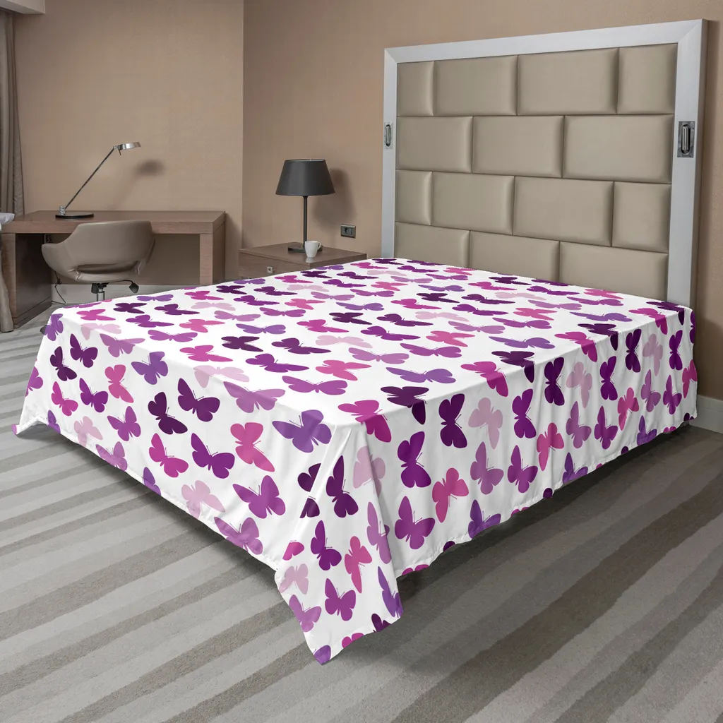 Drap plat décoratif pour chambre fille motif papillon rétro violet