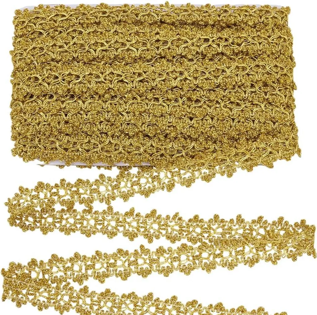 Ruban dentelle fleurs doré métallique 26mm x 20 yards pour couture