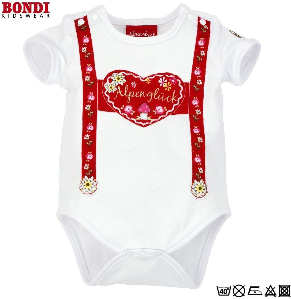 BONDI KIDSWEAR Baby Body ́Hosenträger ́ weiß Gr. 74 – Baby Trachten Halbarm-Body