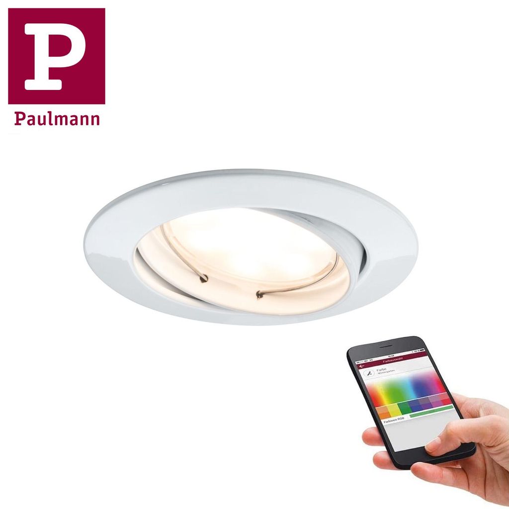 Paulmann PLM 92093 - Smart Light Einbauleuchte SmartCoin RGB 2.4 W , Intelligenter Einbaustrahler, Bluetooth, Weiß, 0 - 25 m, LED, Aluminium, Zink