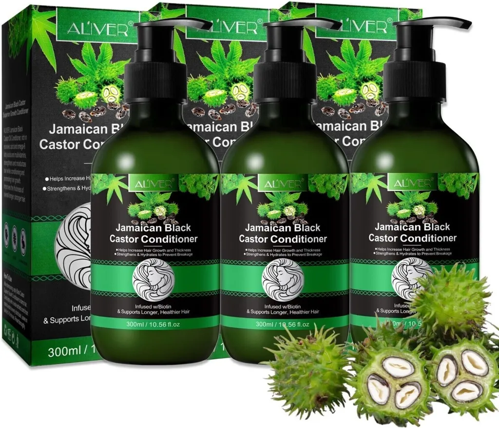Balsamo per capelli Cura dei capelli Crescita dei capelli con olio di ricino biologico vegano, 3x 300ml