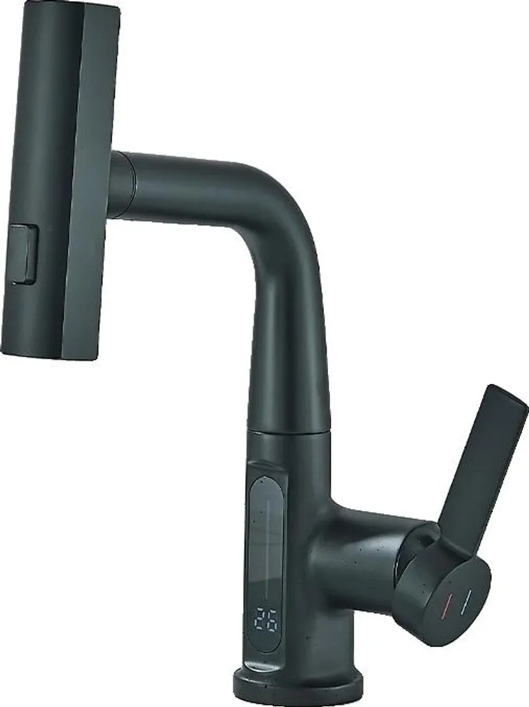 Mitigeur de lavabo LED avec douchette extractible noir mat moderne