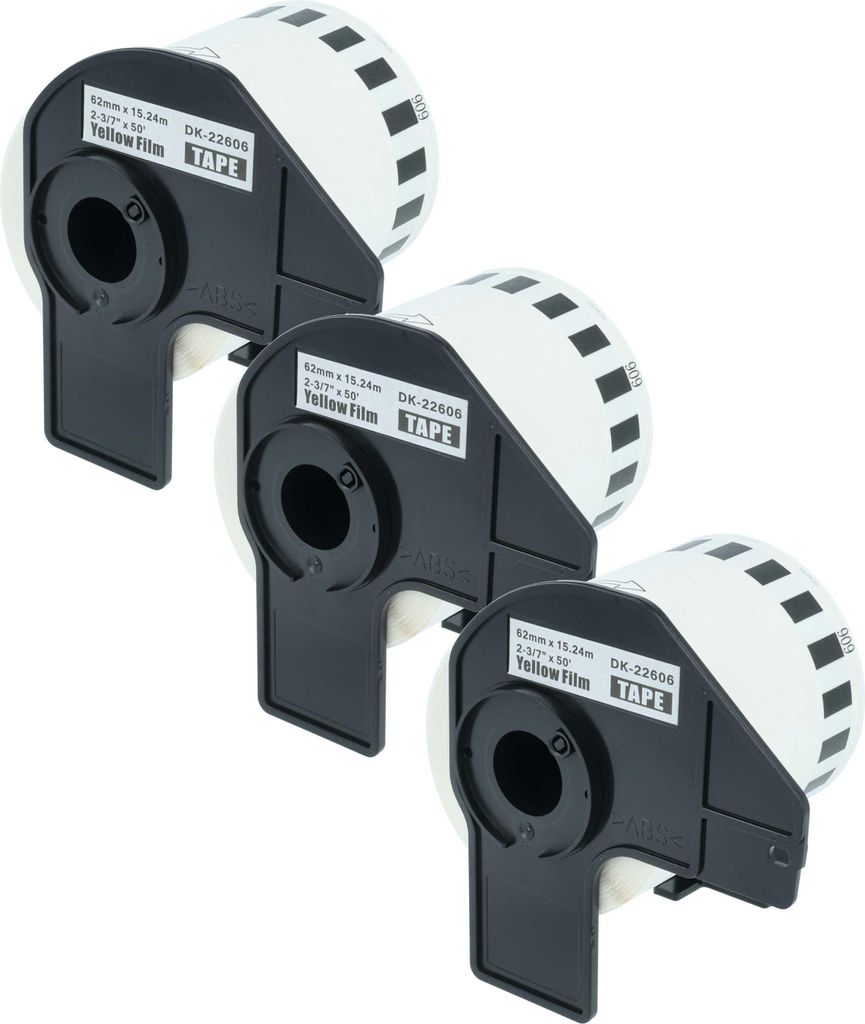 vhbw 3x Rolle mit Halter 62mm x 15,24m (1 Etikette) kompatibel mit Brother PT QL560VP, QL-570, QL-580, QL-580N, QL-650, QL650TD Drucker - Premium Gelb