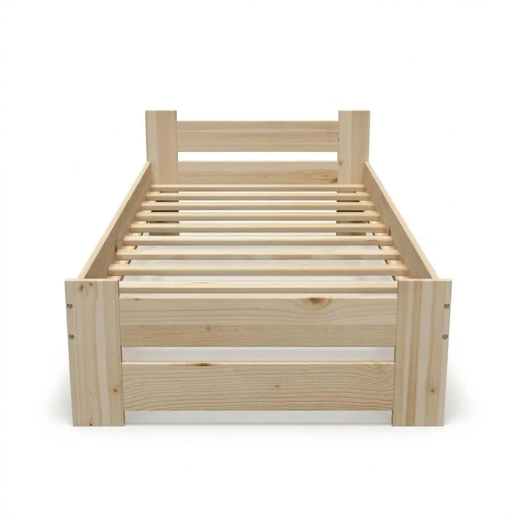 Lit en bois massif 90x200 cm avec structure robuste - Finition naturelle - 2