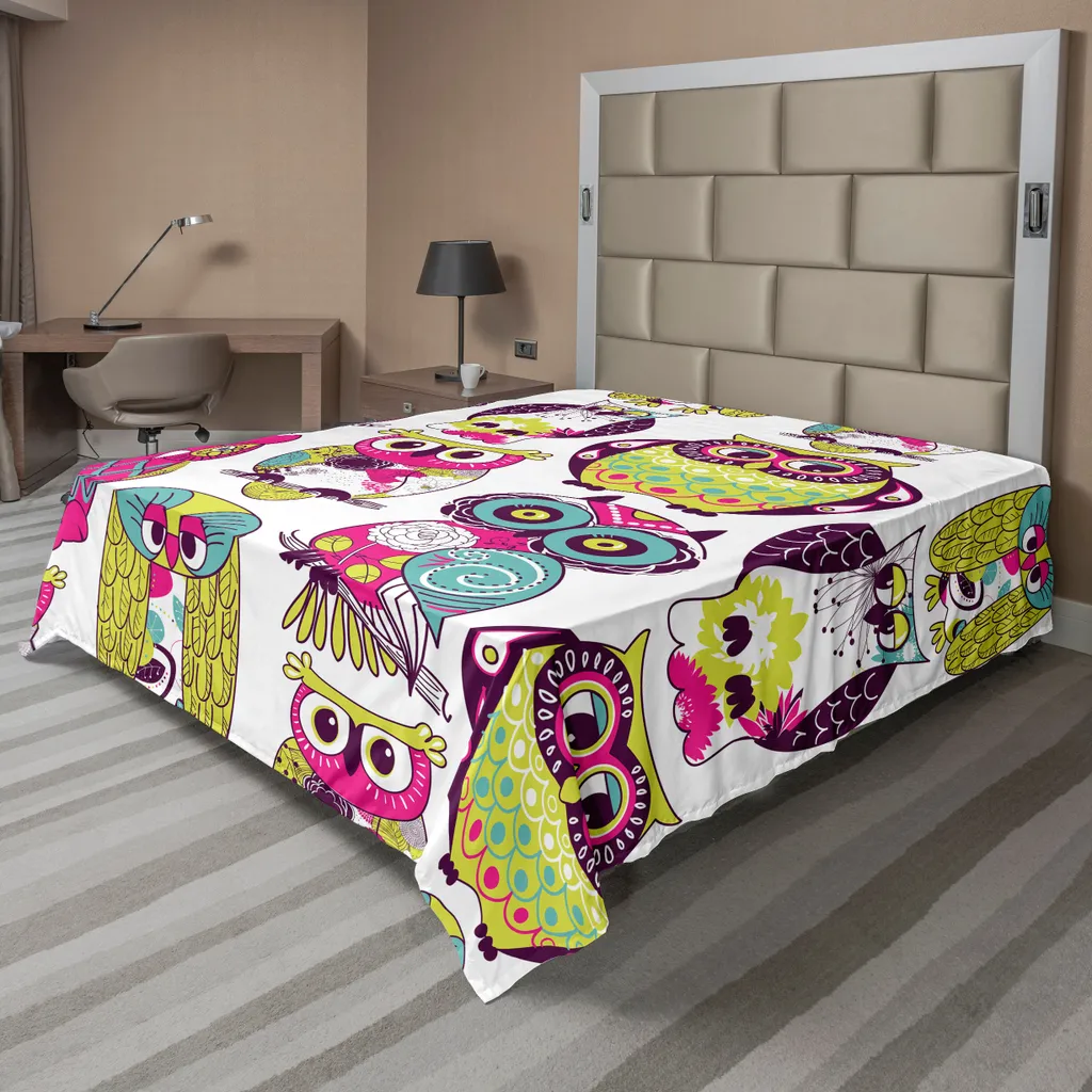 Drap plat ABAKUHAUS yeux de chouette multicolore corail 266 x 260 cm