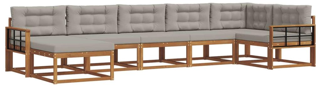 (Robust Möbel)Outdoor-Sofa garnitur moderne - Balkonmöbel/Gartenlounge-Set - robust und langlebig - mit Kissen 7 pcs Natürlich und Hellgrau - Ga...