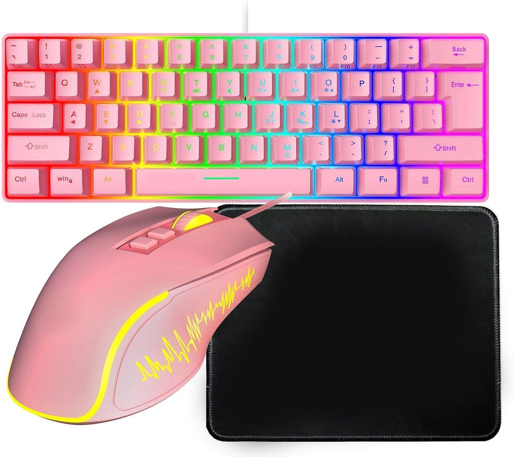 Tastatur- und Mauskombination, Ergonomische Computertastatur und Maus mit Mauspad und RGB Hintergrundbeleuchtung für Desktop Laptop PC