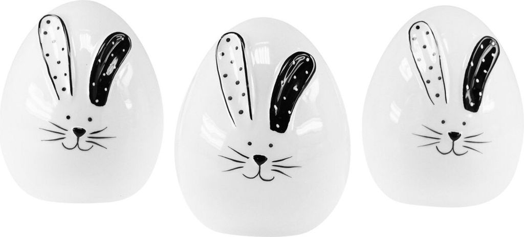 Keramik Ostereier mit Osterhasen-Deko 12cm 3er Set - Moderne Osterdeko, Tischschmuck Ostern, 3 Stück