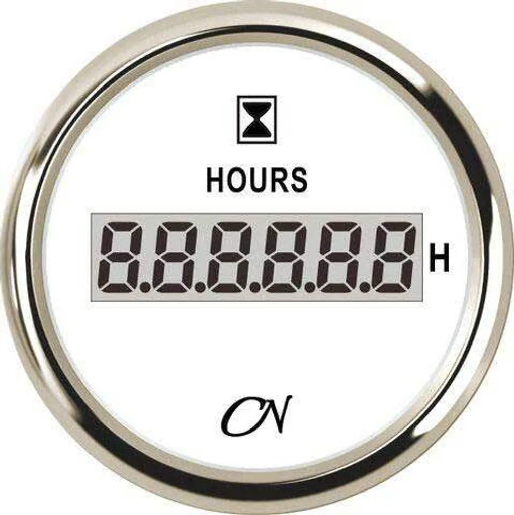 Compteur d'heures digital à affichage blanc et cerclage chromé