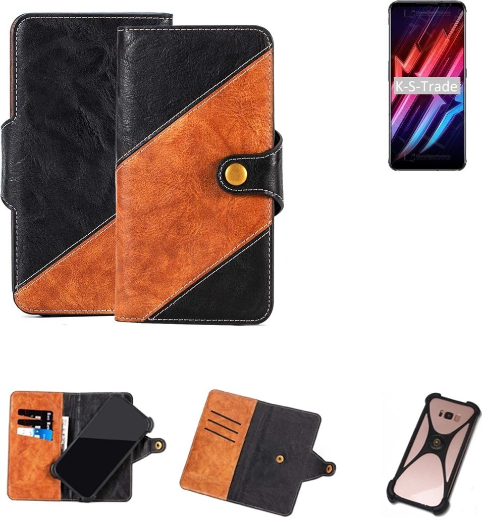 K-S-Trade Handyhülle Schutzhülle Bookstyle Case Wallet-Case kompatibel mit nubia Red Magic 6 Pro Handy Cover Bumper Klapphülle schwarz hellbraun 1x