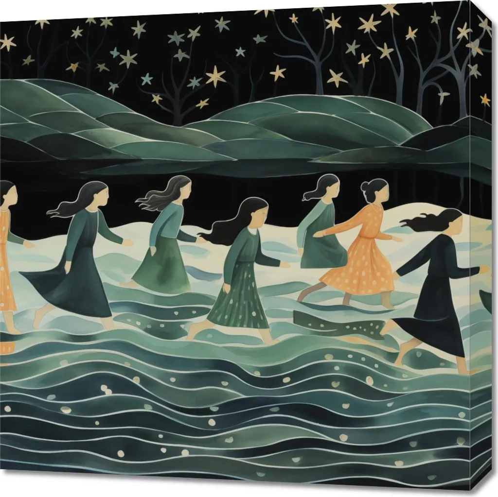 Quadro 60x60 Processione Notturna - Capezzale Moderno in Legno e Argento
