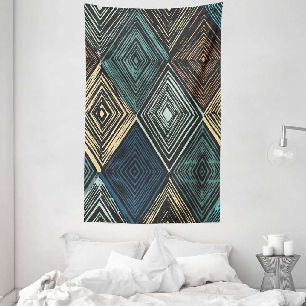 ABAKUHAUS Geometrisch Wandteppich und Tagesdecke, Retro Rautenmuster aus Weiches Mikrofaser Stoff Waschbar ohne Verblassen Digitaldruck, 140 x 230 ...