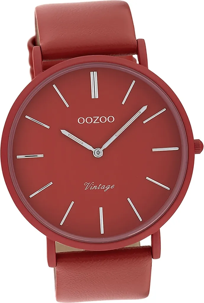Montre femme analogique Oozoo avec bracelet rouge cuir style Vintage