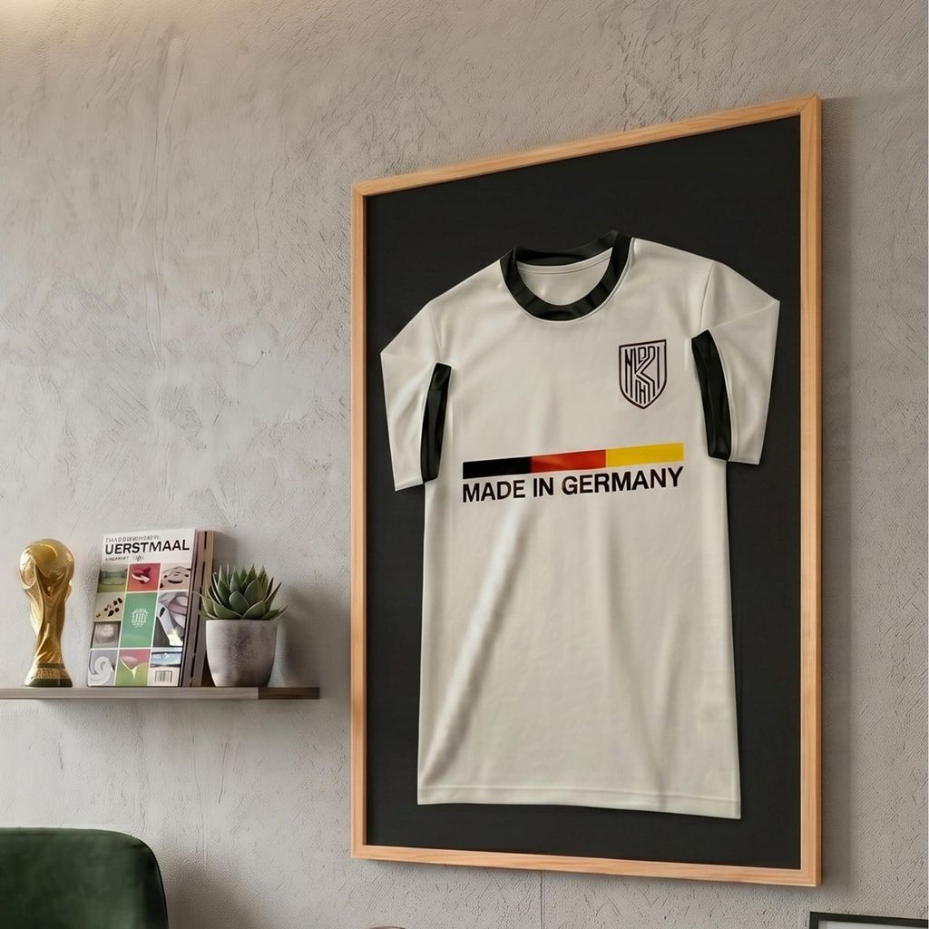 K-Möbel Echtholz Trikot Rahmen Braun 60x80 cm - Germany - Trikot Vitrine mit schwarzem Hintergrund und breitem Rahmen - Tiefer Bilderrahmen - Bild...