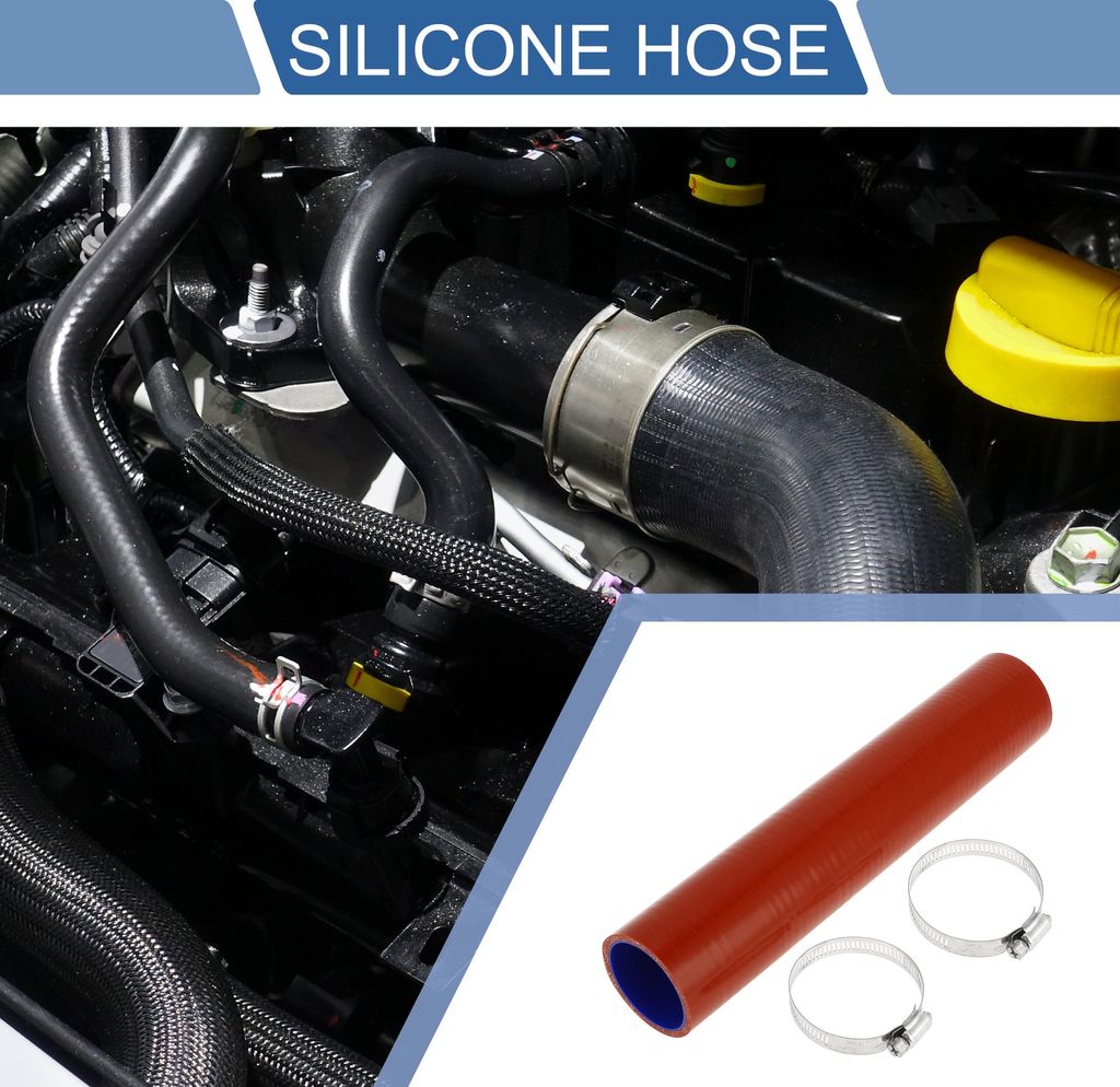 1 Satz 51mm/2,01" ID 305mm/12,01" Länge 0 Grad Rot Blau Auto Silikonschlauch Kühlmittelschlauch mit Schellen Universal