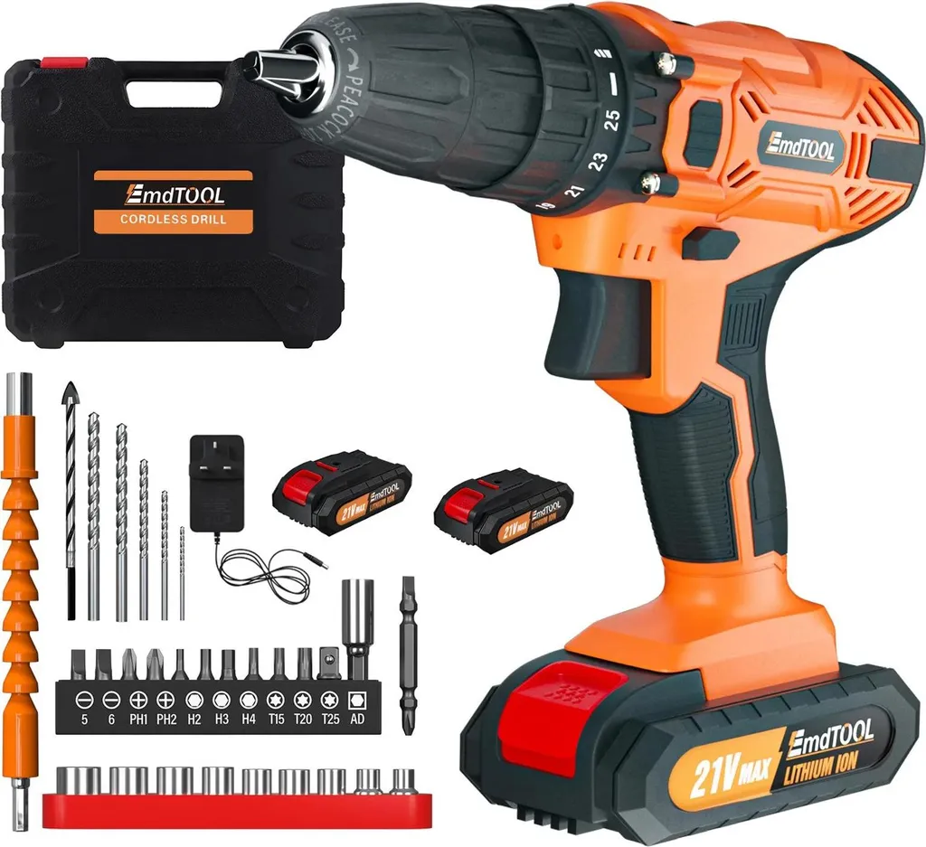 Perceuse visseuse électrique 21V sans fil, kit complet 2 batteries 2Ah