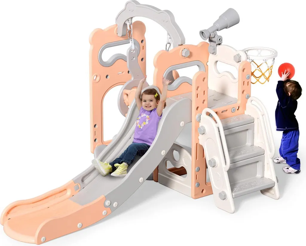 Aire de jeux jardin et intérieur 6 en 1 avec toboggan pour enfants