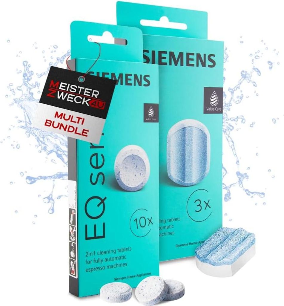 MEISTERZWECK4U - Siemens 10x Reinigungstabletten & 3x Entkalkungstabletten für EQ Series Kaffeevollautomaten - Reinigung Kaffeeautomat - Entfernt ...