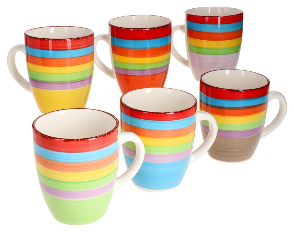 6er Set Ibiza Rainbow Kaffeebecher mit Henkel 350ml bunte