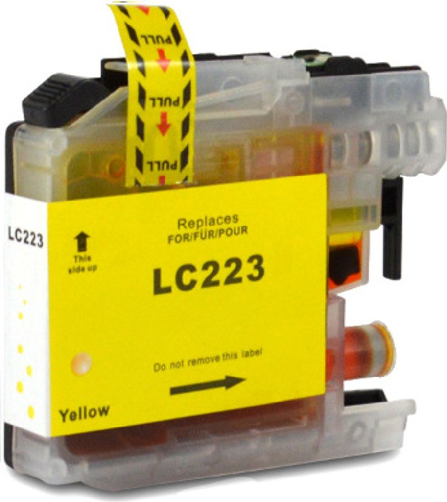 A yellow ink cartridge for a printer.