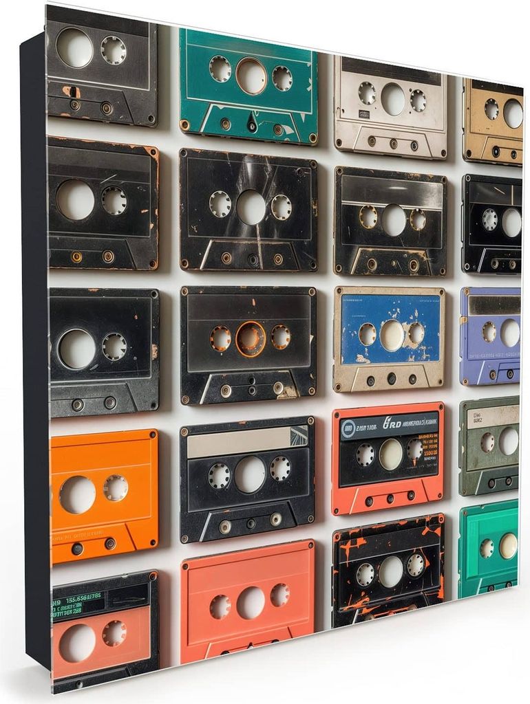 Nachbildung-Schlüsselkasten, Magnetpinnwand und Memoboard mit Glasfront Motiv Vintage Kassetten Plakat