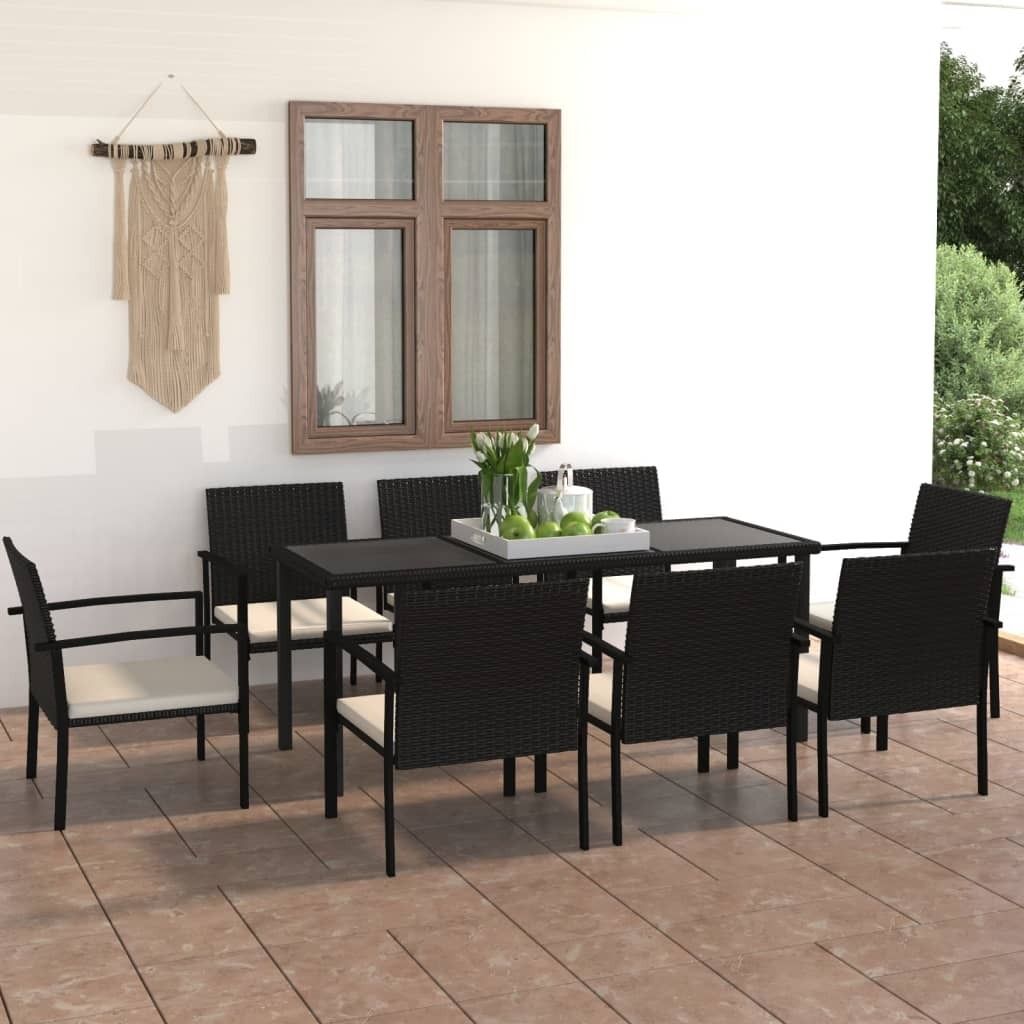 Möbel 9-tlg. Garten-Essgruppe Poly Rattan Schwarz - Balkonmöbel 3065710