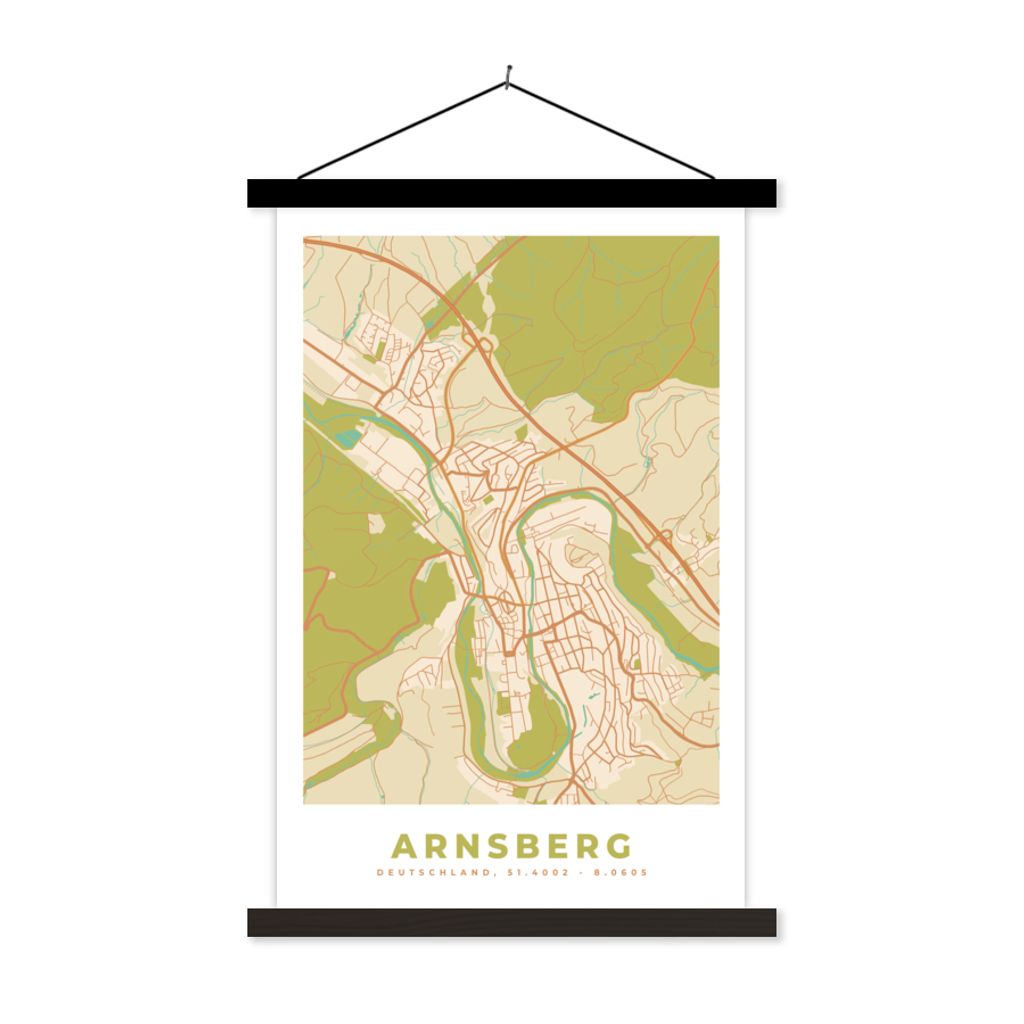 MuchoWow Textilposter Karte - Arnsberg - Jahrgang - Karte 120x180 cm mit schwarzem Rahmen - Fotos