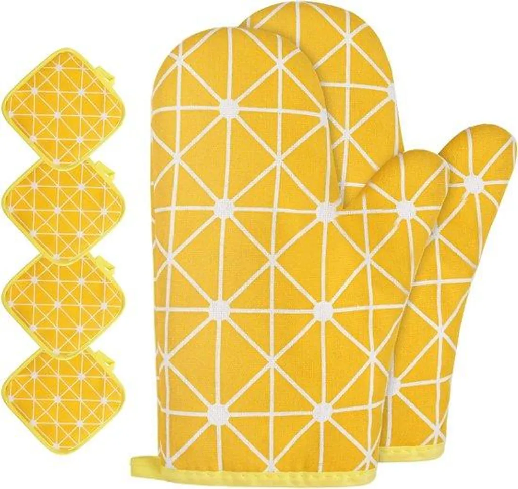 Lot de 6 gants de cuisine en coton jaune avec rembourrage recyclé