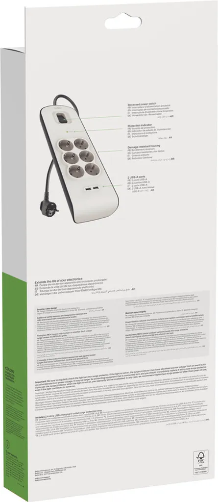 Belkin Multiprise avec Protection Surtension 6 Prises et 2 Ports USB 2m - 2