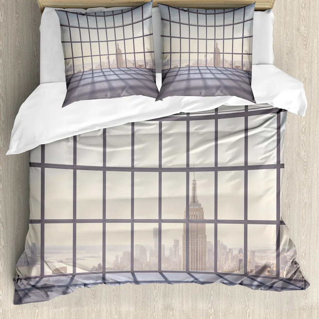 ABAKUHAUS Set Copripiumino Matrimoniale Anallergico | Microfibra Grid
