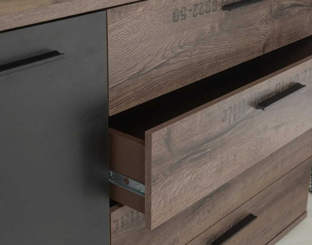 Commode Jacky en brun et noir 153x98cm buffet industriel de rangement
