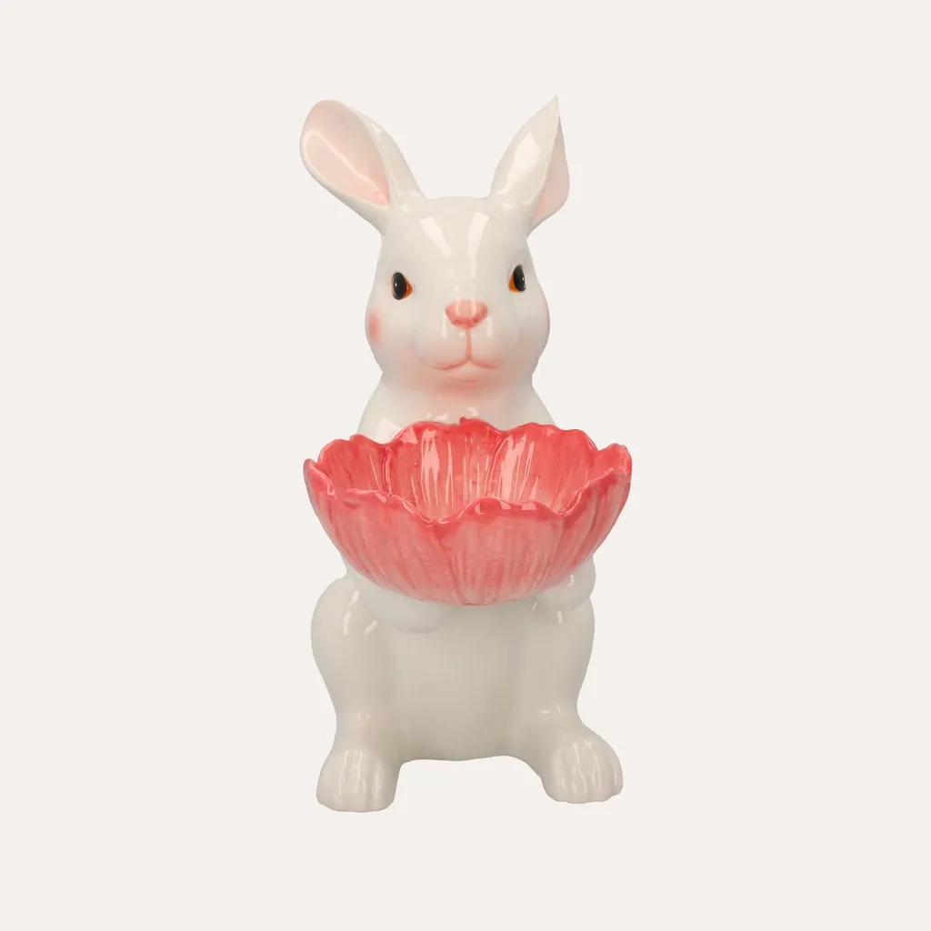 Statue lapin vide-poches en céramique blanche pour rangement bijoux
