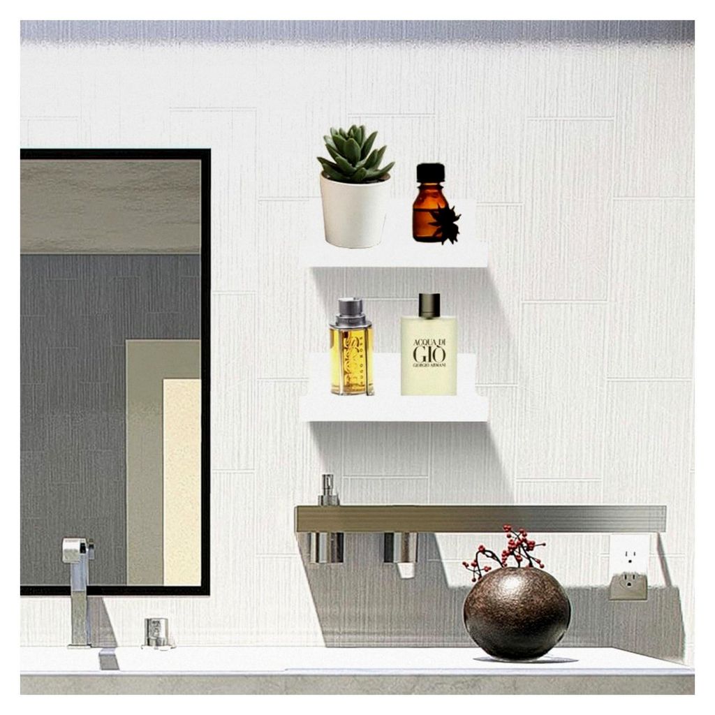 Kleine schwebende Regale, Mini-Wandregal aus massivem Holz für Bilderleisten, Weiß, Wandmontage, 20 x 14 cm, 2 Stück